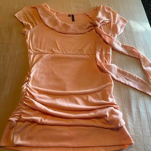 Women’s soft  gathered top with silky collar tie